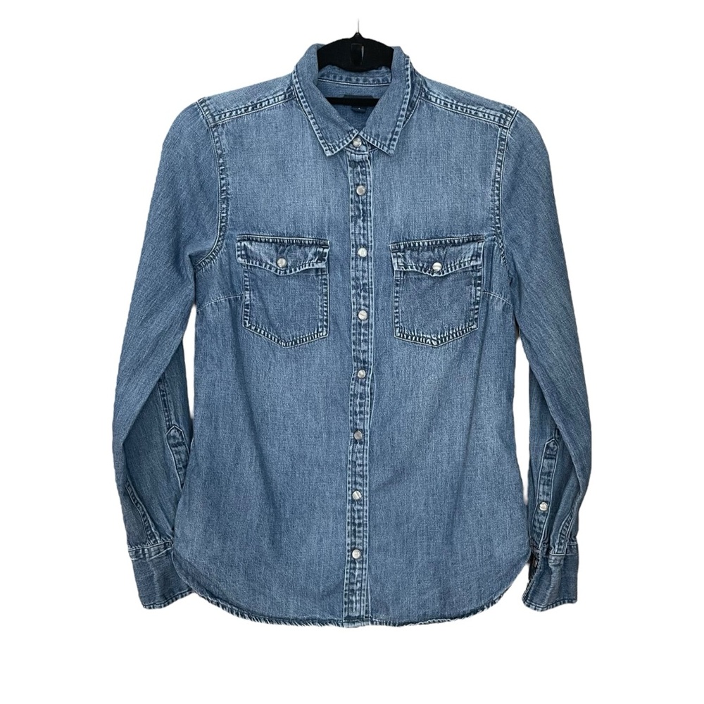 J. Crew Western Chambray Shirt Womens Sz 6 Vintage Indigo Blue Button Down Shirt